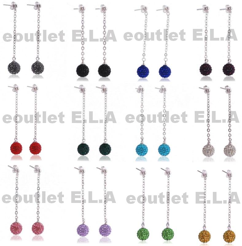 55x10MM SWAROVSKI CRYSTAL BALL SILVER EARRINGS